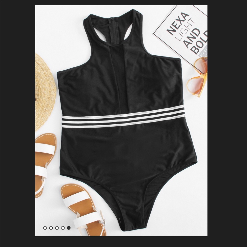 SHEIN Stripped Zipper-back Swimsuit